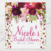 Marsala Pink Floral Gold Burgundy Bold Wedding Weinetikett (Einzelnes Label)