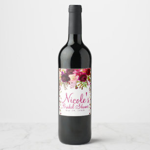 Marsala Pink Floral Gold Burgundy Bold Wedding Weinetikett