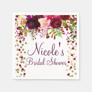 Marsala Pink Floral Gold Burgundy Brautparty Serviette