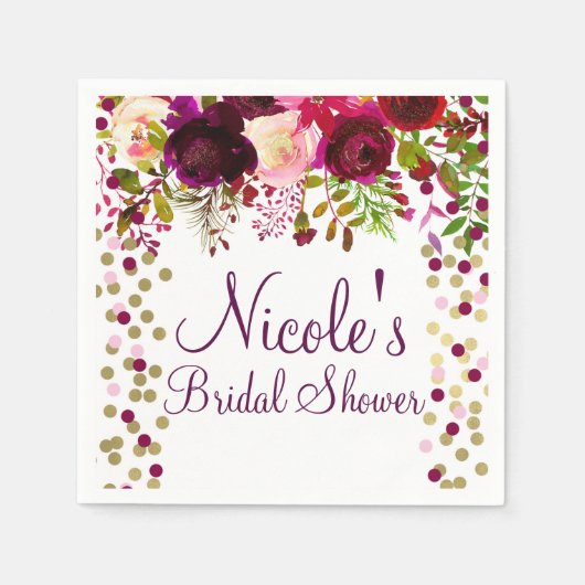 Marsala Pink Floral Gold Burgundy Brautparty Serviette (Vorderseite)