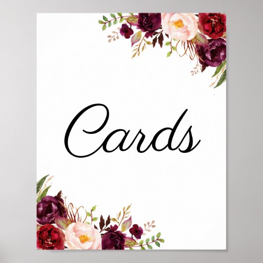 Marsala & Pink Floral Wedding Cards Zeichen Poster (Vorne)