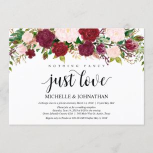 Marsala Pink florale Hochzeit Elopement-Rezeption Einladung