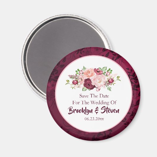 Marsala & Pink Peony Save the Date Magnet (Vorderseite/Rückseite)