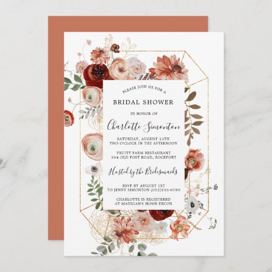 Marsala Pink Terracotta Brautparty Invit Einladung (Vorne/Hinten)