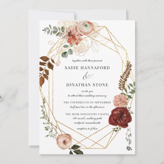 Marsala Pink Terracotta Geometrische Hochzeit Einladung (Vorderseite)