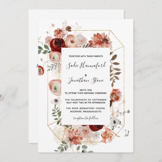 Marsala Pink Terracotta Geometrische Hochzeit Einladung (Vorne/Hinten)