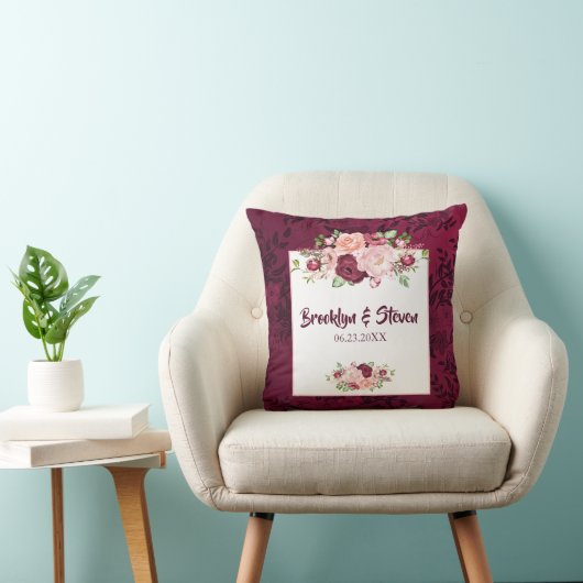 Marsala & Pink Watercolor Peony Wedding Pillow Kissen (Stuhl )