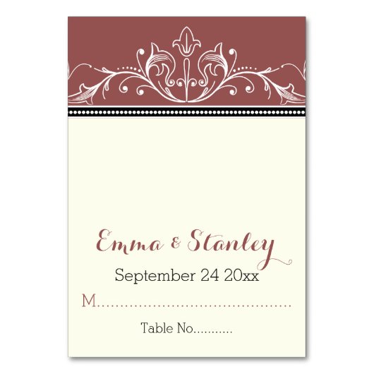 Marsala Platzkarte Tischnummer (Vorderseite)