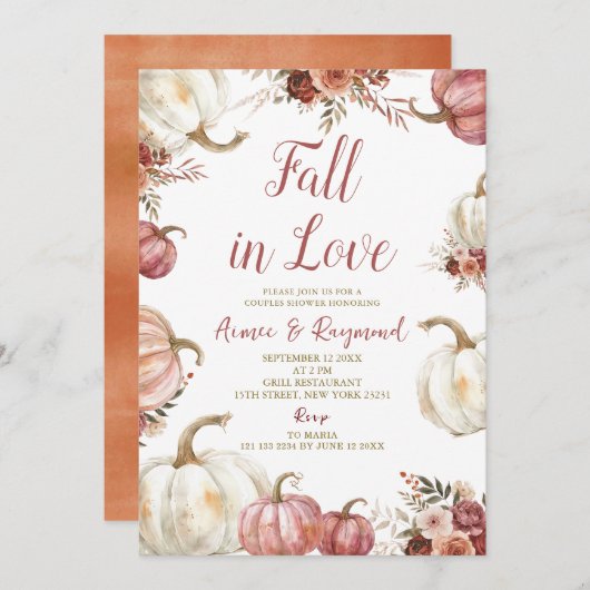 Marsala Pumpkin Fall in Liebe Couple Dusche Einladung (Vorne/Hinten)