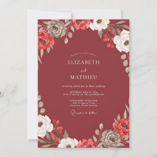 Marsala-Ranunkel-Eukalyptus-Hochzeit Einladung