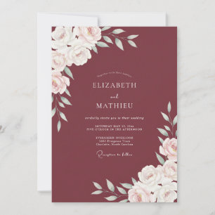 Marsala-Ranunkel-Hochzeit mit staubigem Eukalyptus Einladung