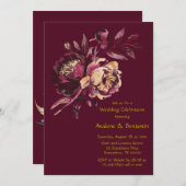 Marsala Red and Gold Peony Bouquet Wedding Einladung (Vorne/Hinten)