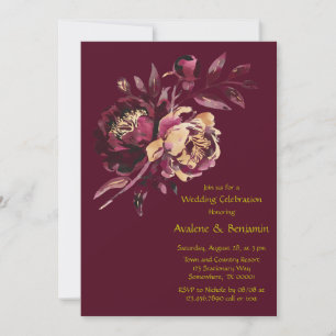 Marsala Red and Gold Peony Bouquet Wedding Einladung