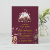 Marsala Red and Gold Peony Brautparty Einladung (Stehend Vorderseite)