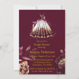 Marsala Red and Gold Peony Brautparty Einladung