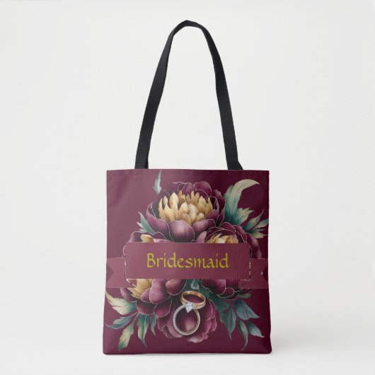 Marsala Red and Gold Peony Bridesmaid Gefallen Ges Tasche (Vorderseite)