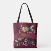 Marsala Red and Gold Peony Bridesmaid Gefallen Ges Tasche (Rückseite)