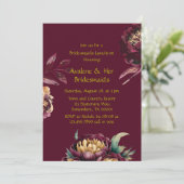 Marsala Red and Gold Peony Bridesmaids Luncheon Einladung (Stehend Vorderseite)