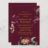 Marsala Red and Gold Peony Bridesmaids Luncheon Einladung (Vorne/Hinten)