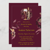 Marsala Red and Gold Peony Brunch und Bubbly Einladung (Vorne/Hinten)