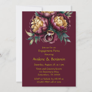 Marsala Red and Gold Peony Engagement Party Einladung
