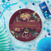 Marsala Red and Gold Peony mit Hochzeitsrennen Pappteller (Party)