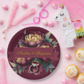 Marsala Red and Gold Peony mit Hochzeitsrennen Pappteller (Party)