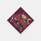 Marsala Red and Gold Peony mit Hochzeitsrennen Serviette (Ecke)