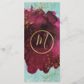 Marsala Red Aquamarin Watercolor Gold Hochzeitspro Programm (Rückseite)