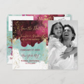 Marsala Red Aquamarin Watercolor Gold Splash Rette Ankündigungspostkarte (Vorne/Hinten)