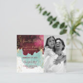 Marsala Red Aquamarin Watercolor Gold Splash Rette Ankündigungspostkarte (Stehend Vorderseite)