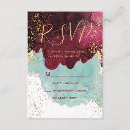 Marsala Red Aquamarin Watercolor Gold Splash UAWG RSVP Karte