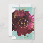 Marsala Red Aquamarin Watercolor Gold Splash UAWG RSVP Karte (Rückseite)