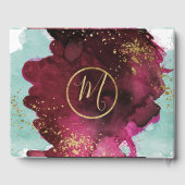Marsala Red Aquamarin Watercolor Gold Wedbook Gästebuch (Rückseite)