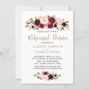 Marsala Red Autumn Gold Probe Dinner Card Einladung