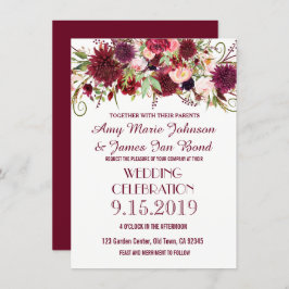 Marsala Red Burgund Floral Wedding Einladungen