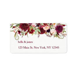 Marsala Red Burgundy Floral Address Labels Adressaufkleber