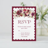 Marsala Red Burgundy Floral Boho Wedding RSVP Card (Stehend Vorderseite)