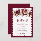 Marsala Red Burgundy Floral Boho Wedding RSVP Card (Vorne/Hinten)
