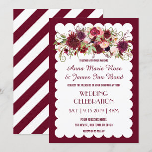 Marsala Red Burgundy Floral Chic Wedding Einladung