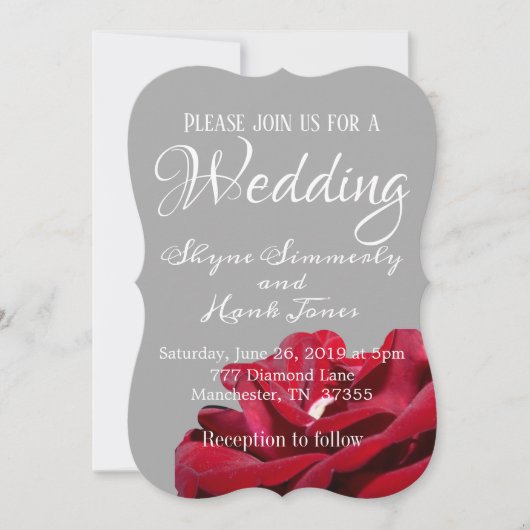 Marsala Red Burgundy Floral Gray Wedding Einladung (Vorderseite)