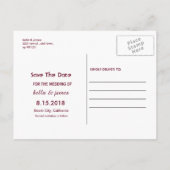 Marsala Red Burgundy Floral Save the Date Postcard Ankündigungspostkarte (Rückseite)