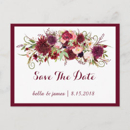 Marsala Red Burgundy Floral Save the Date Postcard Ankündigungspostkarte