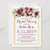 Marsala Red Burgundy Gold Brautparty Einladung (Vorderseite)