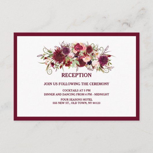 Marsala Red Burgundy Wedding Reception Card Begleitkarte (Vorderseite)