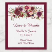 Marsala Red Floral Boho Wedding Wine Labels Weinetikett (Einzelnes Label)