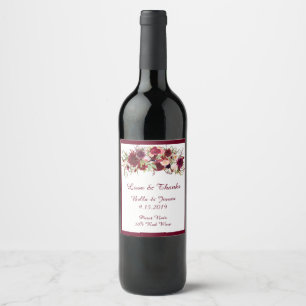 Marsala Red Floral Boho Wedding Wine Labels Weinetikett