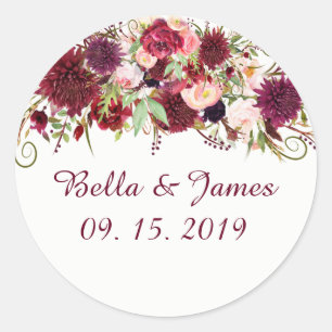 Marsala Red Floral Chic Wedding Stickers