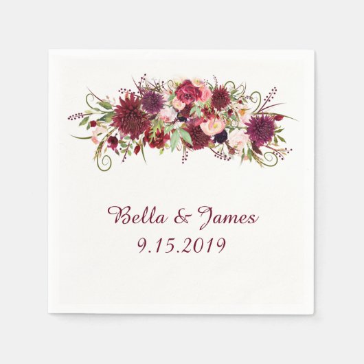 Marsala Red Floral Wedding Collection Napkins Serviette (Vorderseite)