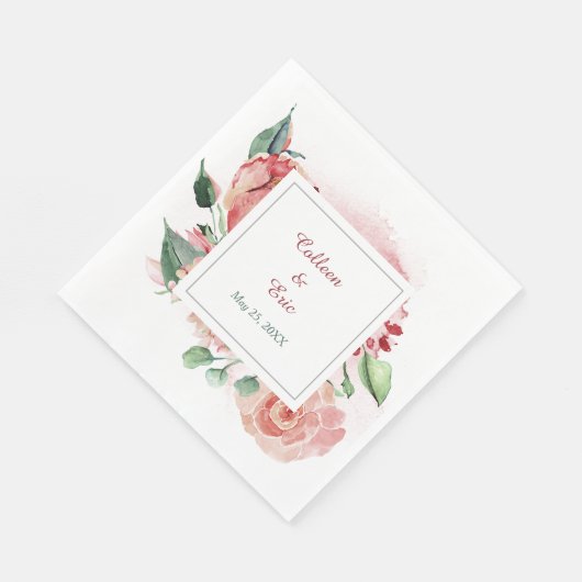 Marsala Red Floral Wedding Serviette (Ecke)